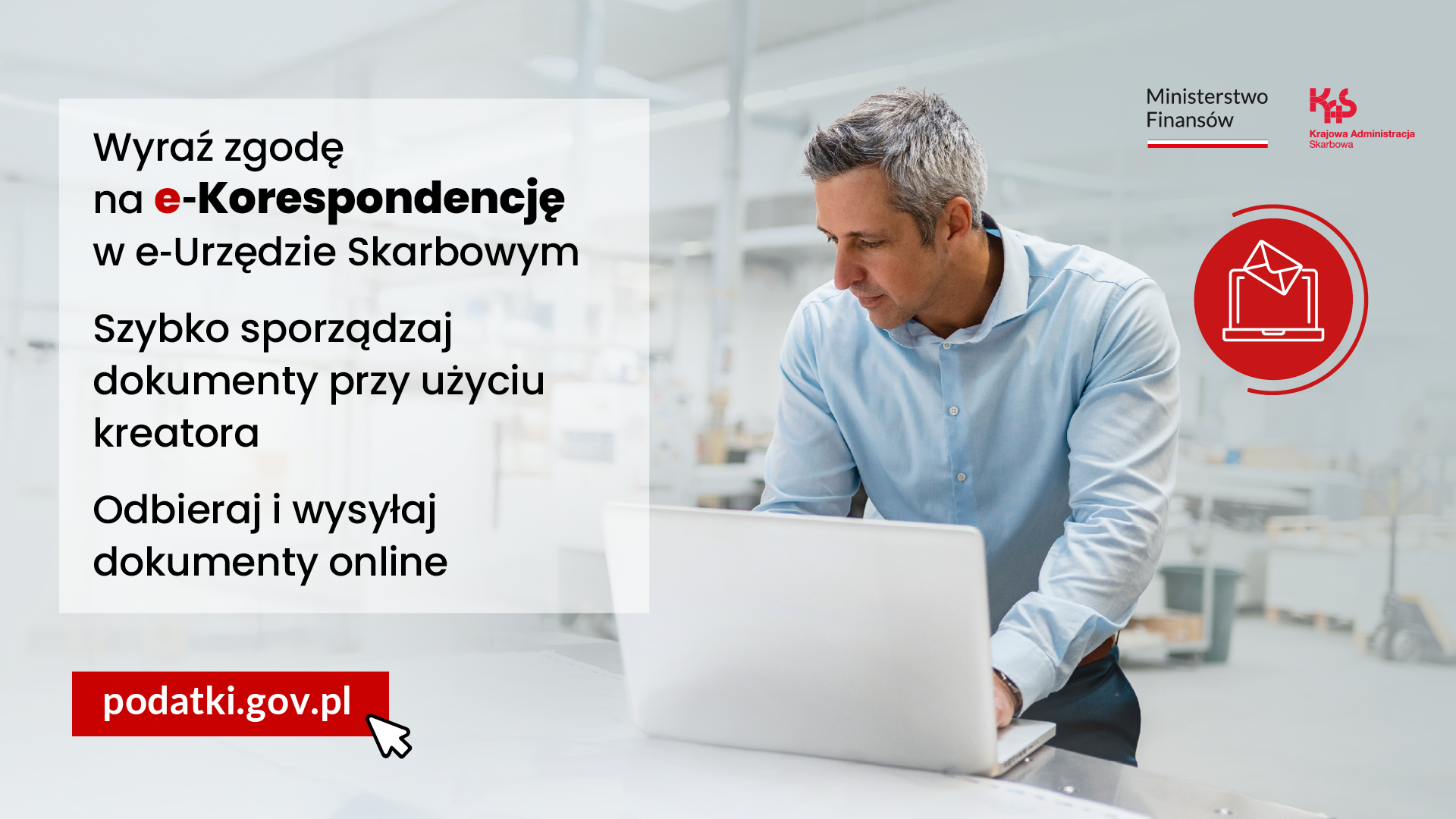 Plakat promujący e-Korespondencję w e-Urzędzie Skarbowym na stronie podatki.gov.pl
